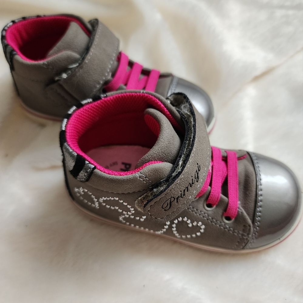 PRIMIGI High Top Sneaker Toddler Size 5.5 (EU 21) Grey Sparkles Zebra Leather